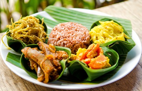 traditional vegetarian curry with rice in bali indonesia